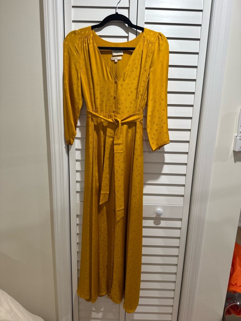 Sezane Silk Button-Front Maxi Dress with Waist Tie